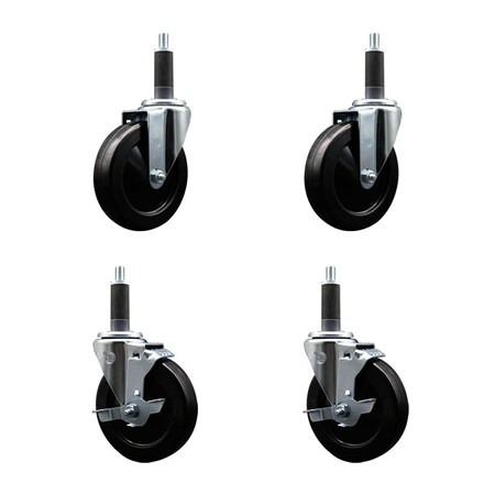 Service Caster 5'' Hard Rubber Wheel Swivel 1'' Expand Stem Caster Set 2 Brakes, 4PK SCC-EX20S514-HRS-2-TLB-2-1
